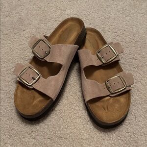 Universal Thread Double-Buckle Suede Slide Sandals - Tan NWOT